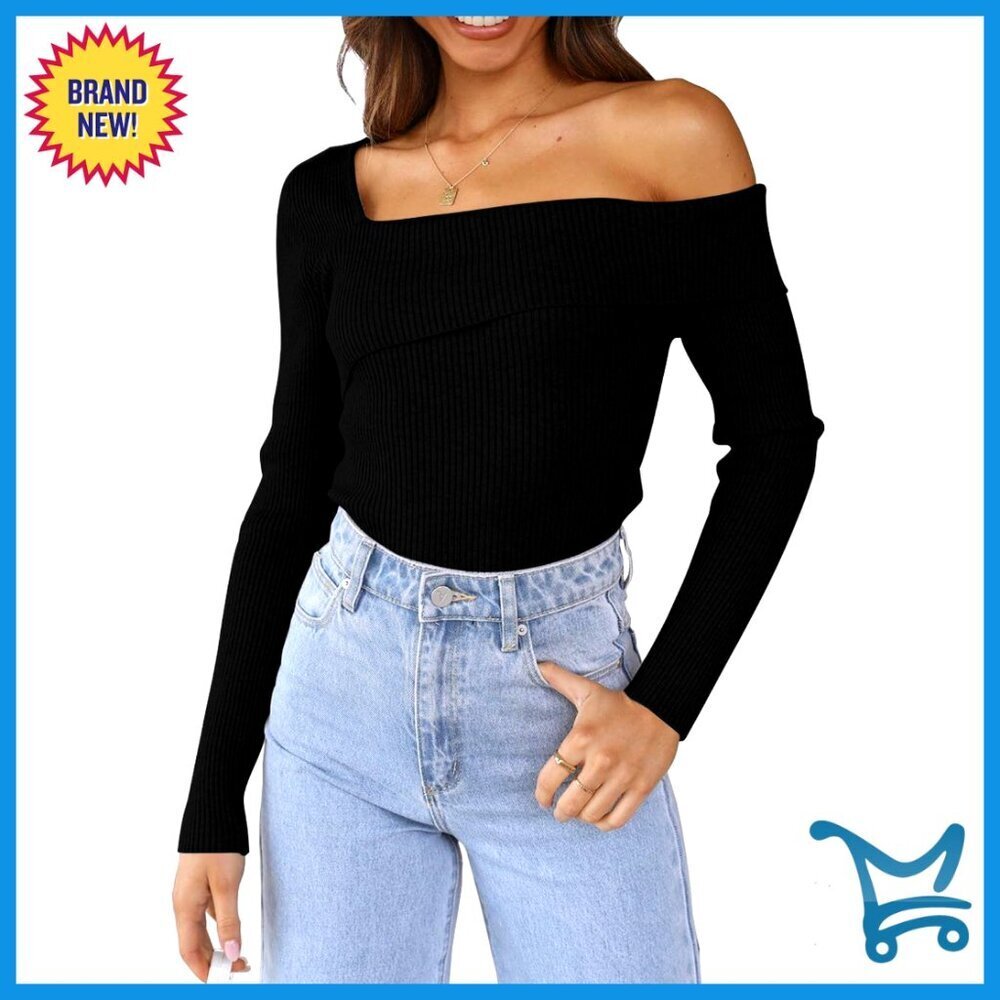 Off Shoulder Pullover Sweater Slim Fit Ribbed Knit Chic Fall Going Out